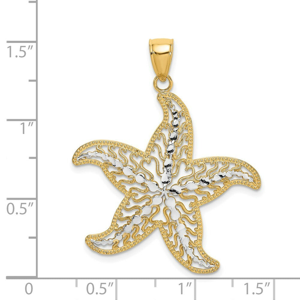 14k Yellow Gold and White Rhodium Starfish Filigree Charm Pendant