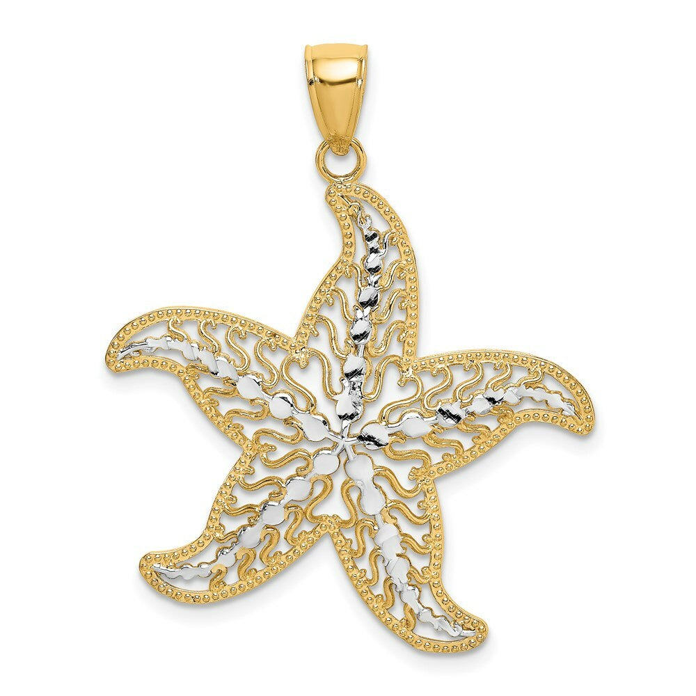 14k Yellow Gold and White Rhodium Starfish Filigree Charm Pendant