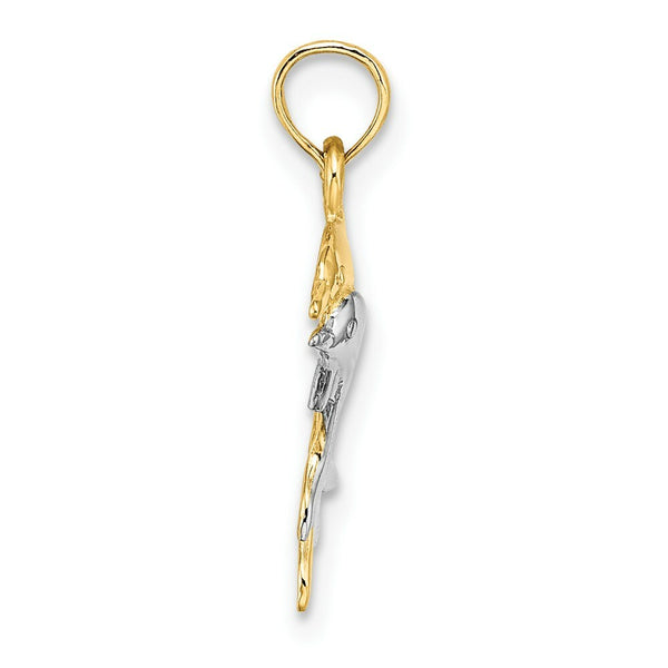 14K Yellow Gold with White Rhodium 2-D with Polished Dolphins Charm Pendant