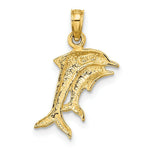 Load image into Gallery viewer, 14K Yellow Gold with White Rhodium 2-D with Polished Dolphins Charm Pendant

