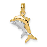 Load image into Gallery viewer, 14K Yellow Gold with White Rhodium 2-D with Polished Dolphins Charm Pendant
