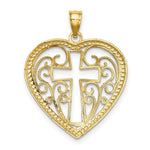Load image into Gallery viewer, 14K Yellow Gold with White Rhodium Cut-Out with Beaded Filigree Heart With Cross Charm Pendant

