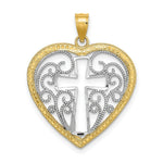Load image into Gallery viewer, 14K Yellow Gold with White Rhodium Cut-Out with Beaded Filigree Heart With Cross Charm Pendant
