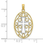Load image into Gallery viewer, 14K Yellow Gold with White Rhodium Beaded Filigree Cross Charm Pendant
