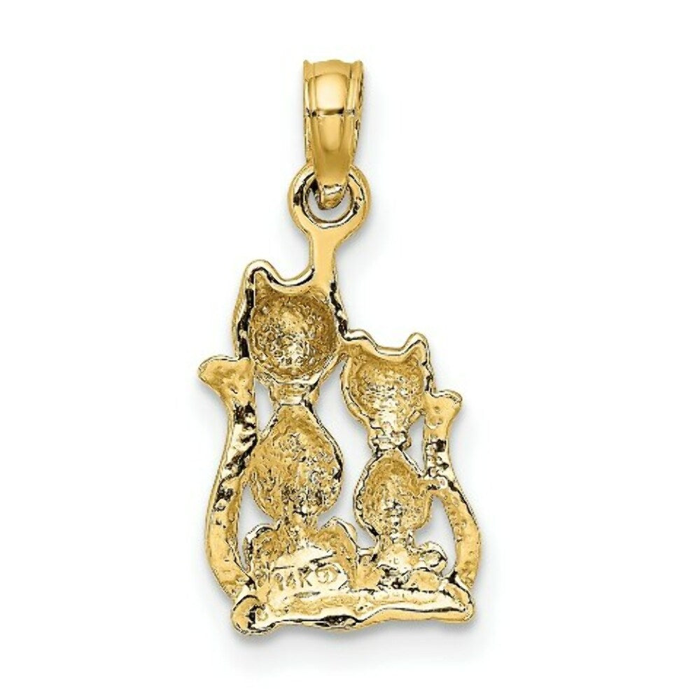 14K Yellow Gold with White Rhodium Polished with 2-D Cat with Kitten Charm Pendant