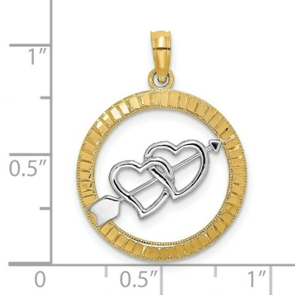 14K Yellow Gold Diamond-cut With RH Heart with Arrow Charm Pendant