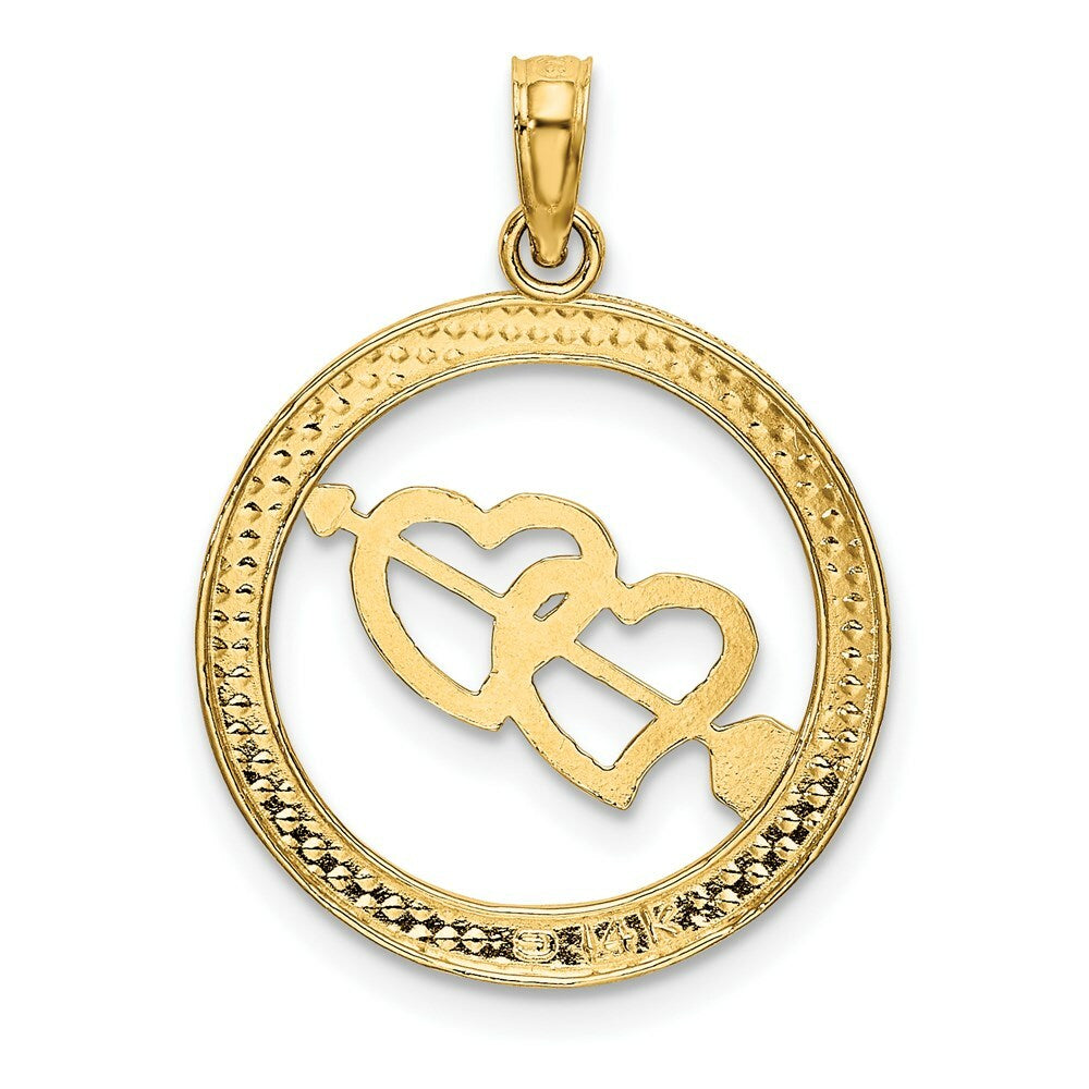 14K Yellow Gold Diamond-cut With RH Heart with Arrow Charm Pendant