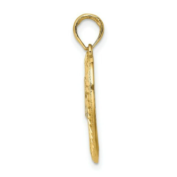 14K Yellow Gold with White Rhodium with Diamond-cut Heart Frame Mom Charm Pendant
