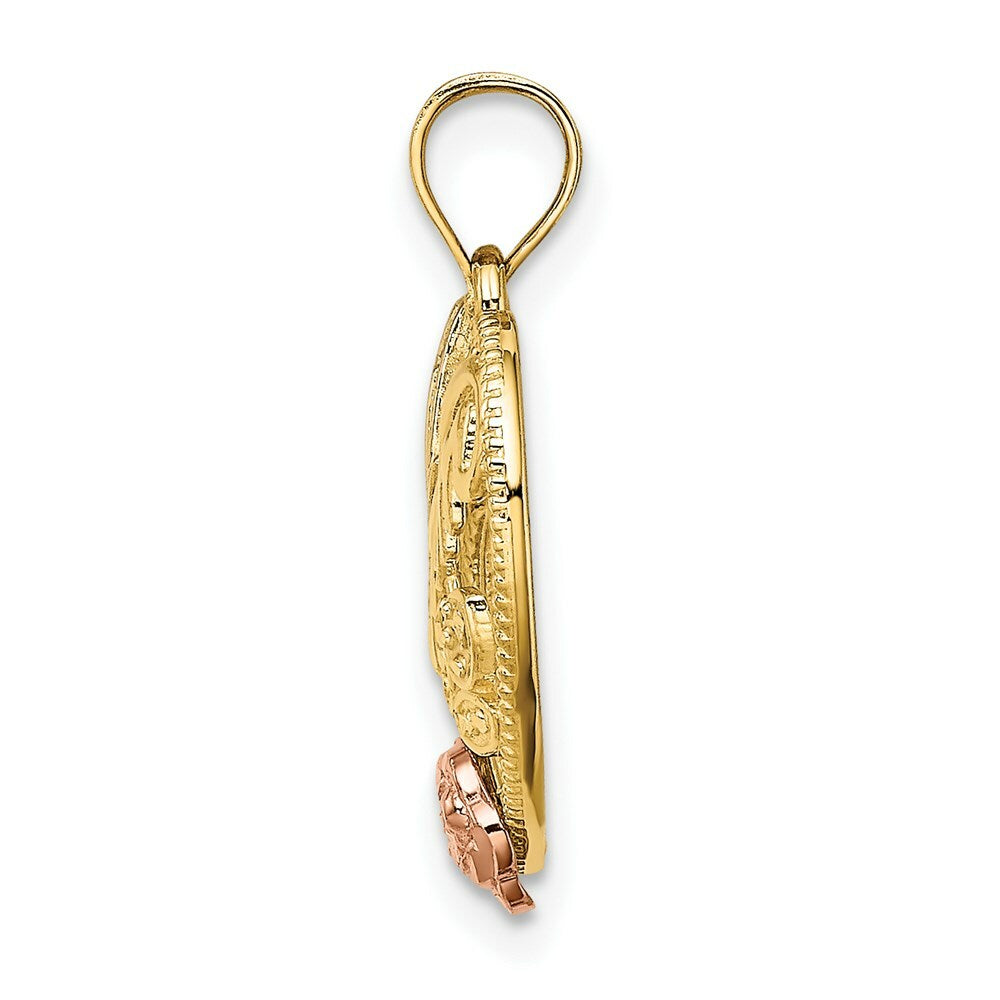14K Two-tone Yellow & Rose Gold With #1 MOM In Heart Charm Pendant