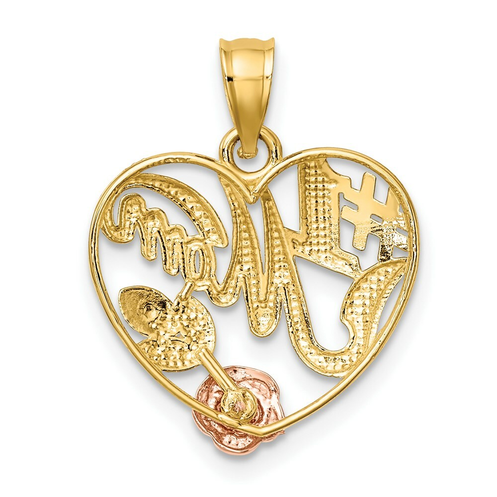 14K Two-tone Yellow & Rose Gold With #1 MOM In Heart Charm Pendant