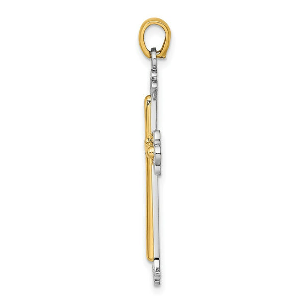 14K Two-tone Gold Polished Cross Charm Pendant