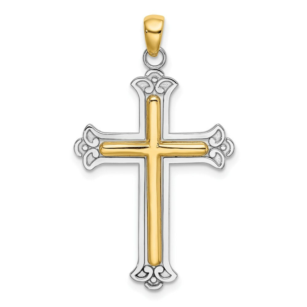 14K Two-tone Gold Polished Cross Charm Pendant