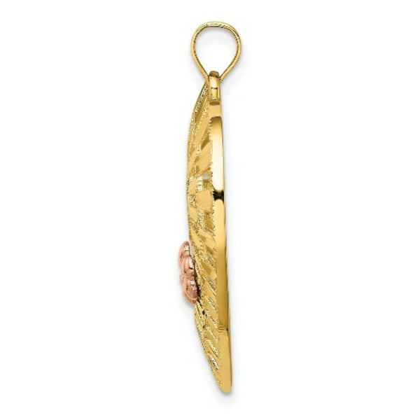 14K Two-tone Yellow & Rose Gold With & Diamond-cut Mom Heart Charm Pendant