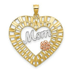Load image into Gallery viewer, 14K Two-tone Yellow &amp; Rose Gold With &amp; Diamond-cut Mom Heart Charm Pendant

