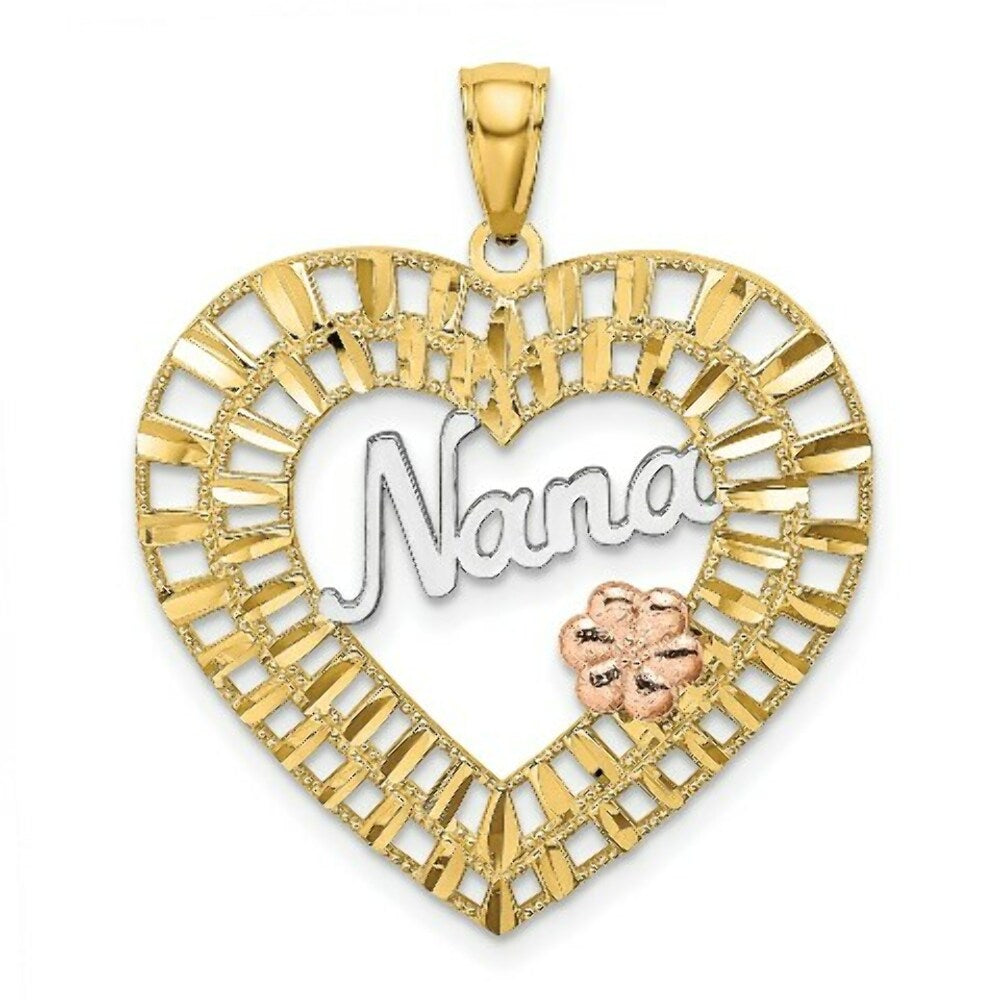 14K Two-tone Yellow & Rose Gold NANA in Heart With Flowers Charm Pendant