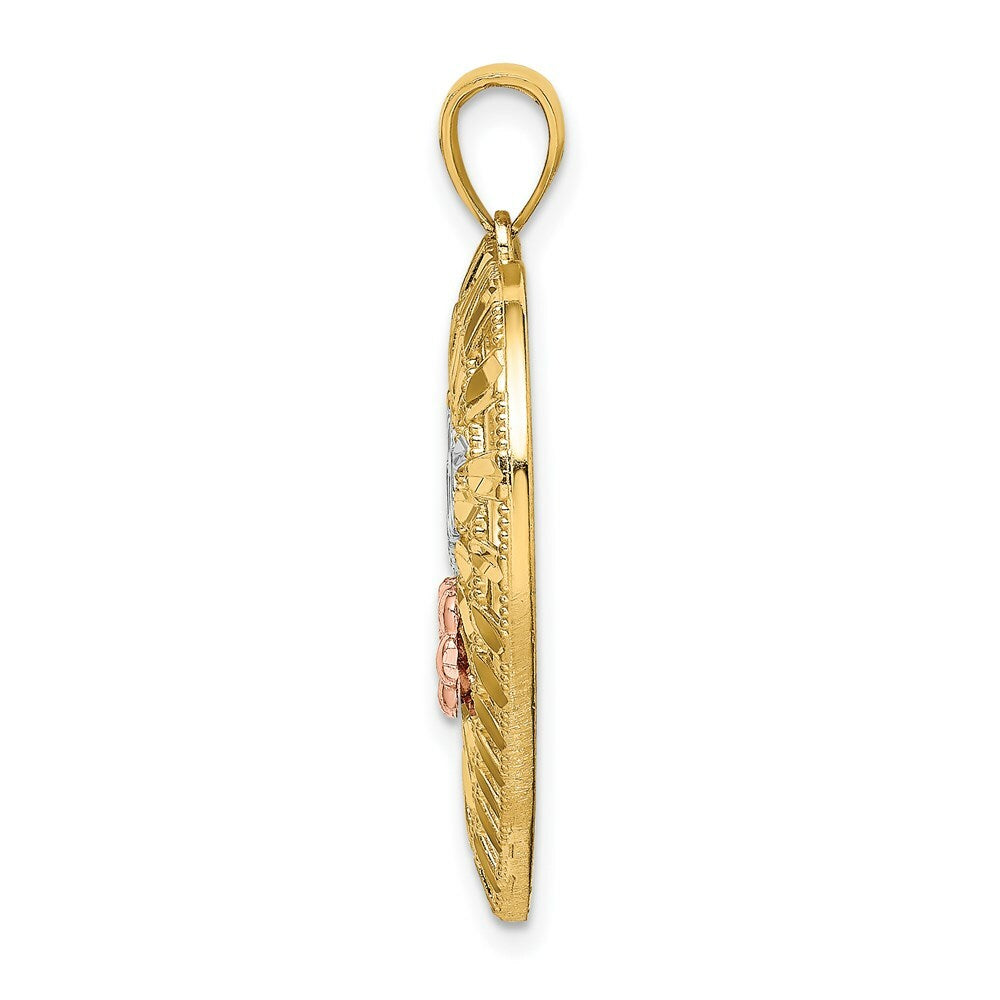 14K Two-tone Yellow & Rose Gold NANA in Heart With Flowers Charm Pendant