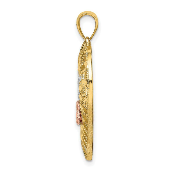 14K Two-tone Yellow & Rose Gold NANA in Heart With Flowers Charm Pendant