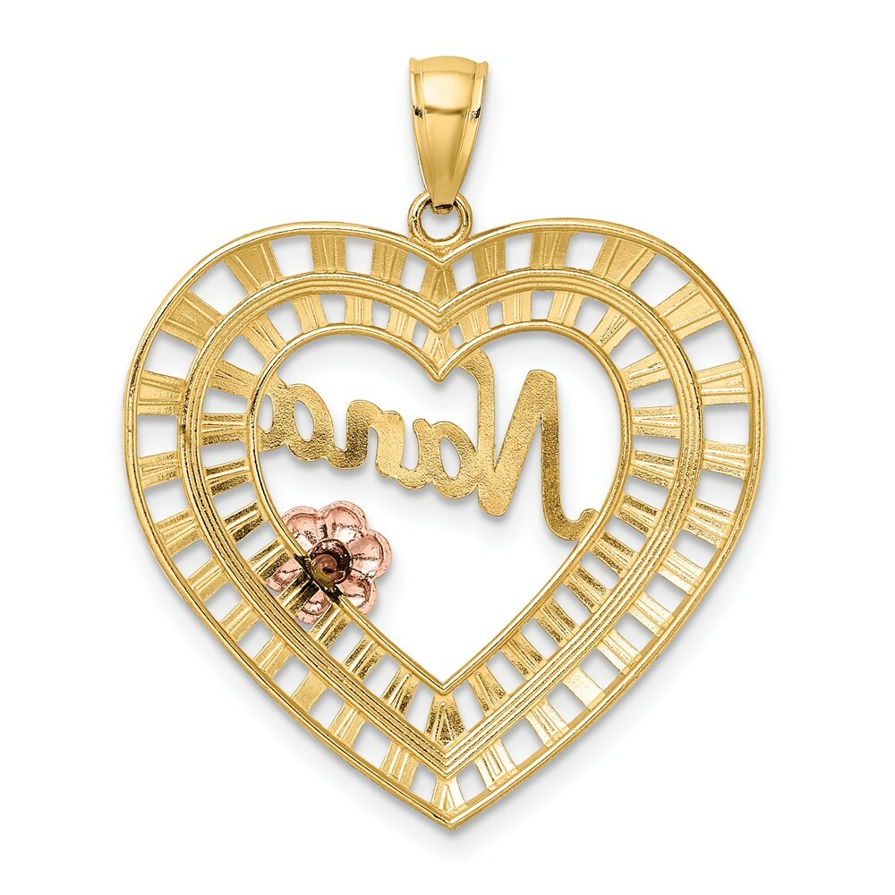 14K Two-tone Yellow & Rose Gold NANA in Heart With Flowers Charm Pendant