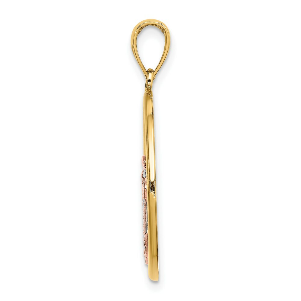 14K Tri-Color Gold Scallop Shell In Round Frame Charm Pendant