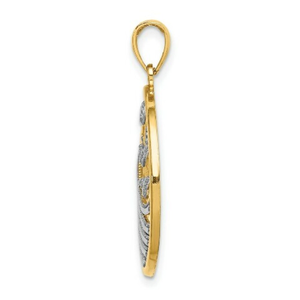 14k Yellow Gold and White Rhodium Sunset, Water with Seagulls In Found Frame Charm Pendant