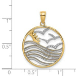 Load image into Gallery viewer, 14k Yellow Gold and White Rhodium Sunset, Water with Seagulls In Found Frame Charm Pendant
