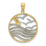 Load image into Gallery viewer, 14k Yellow Gold and White Rhodium Sunset, Water with Seagulls In Found Frame Charm Pendant
