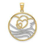 Load image into Gallery viewer, 14k Yellow Gold and White Rhodium Sun, Hearts with Water In Round Frame Charm Pendant
