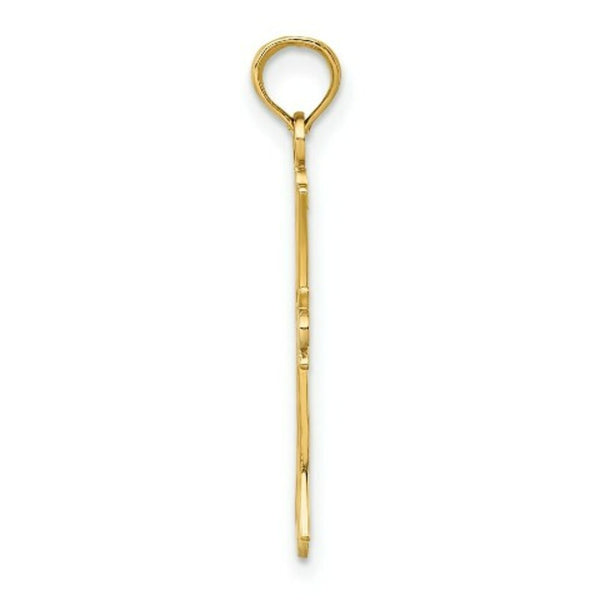 14K Yellow Gold with White Rhodium Textured Cross Charm Pendant