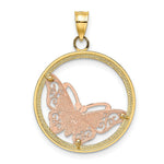 Load image into Gallery viewer, 14K Tri-Color Gold Butterfly In Round Frame Charm Pendant

