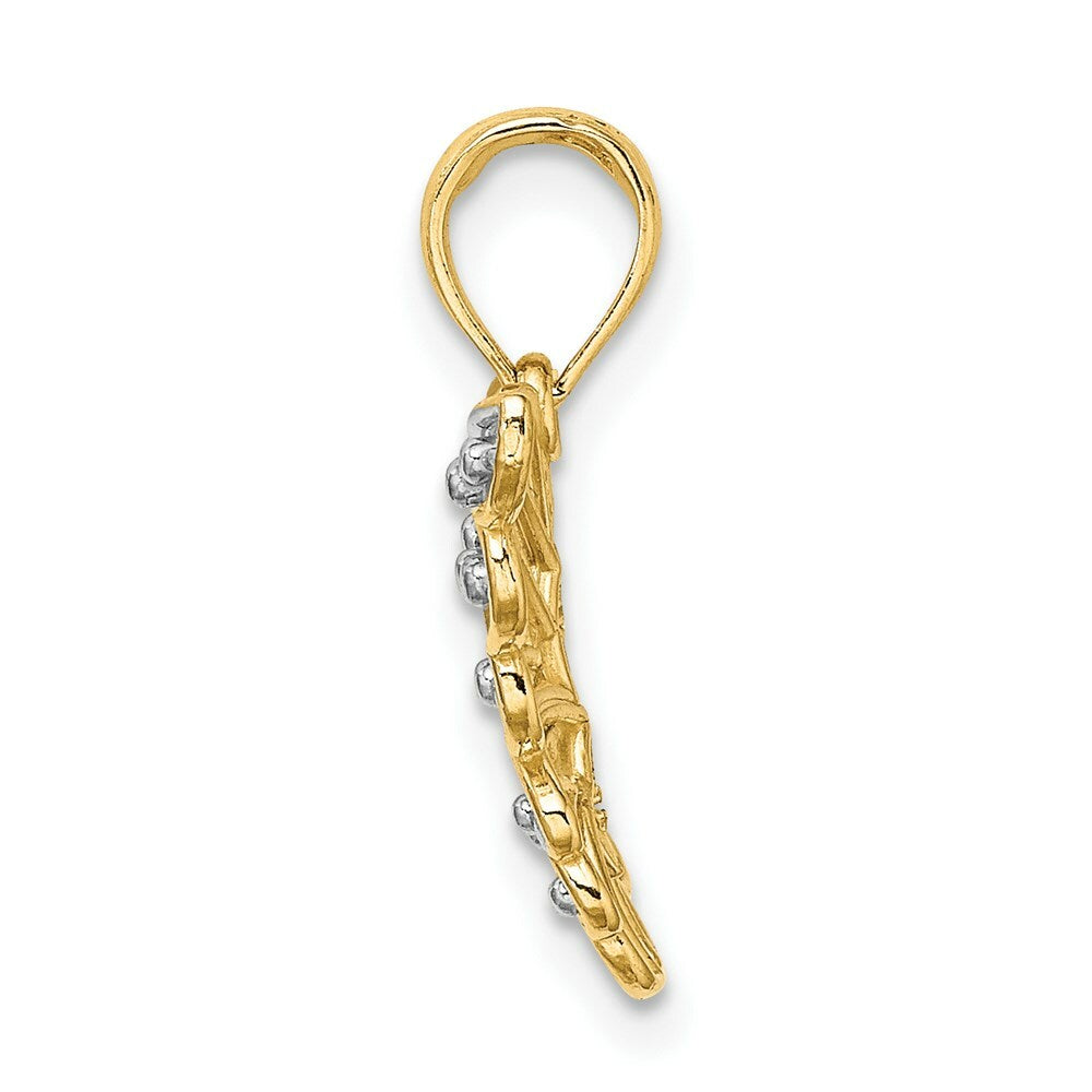 14K Yellow Gold with White Rhodium-Plated Diamond-cut Butterfly Charm Pendant
