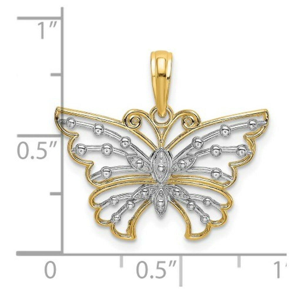 14K Yellow Gold with White Rhodium-Plated Diamond-cut Butterfly Charm Pendant