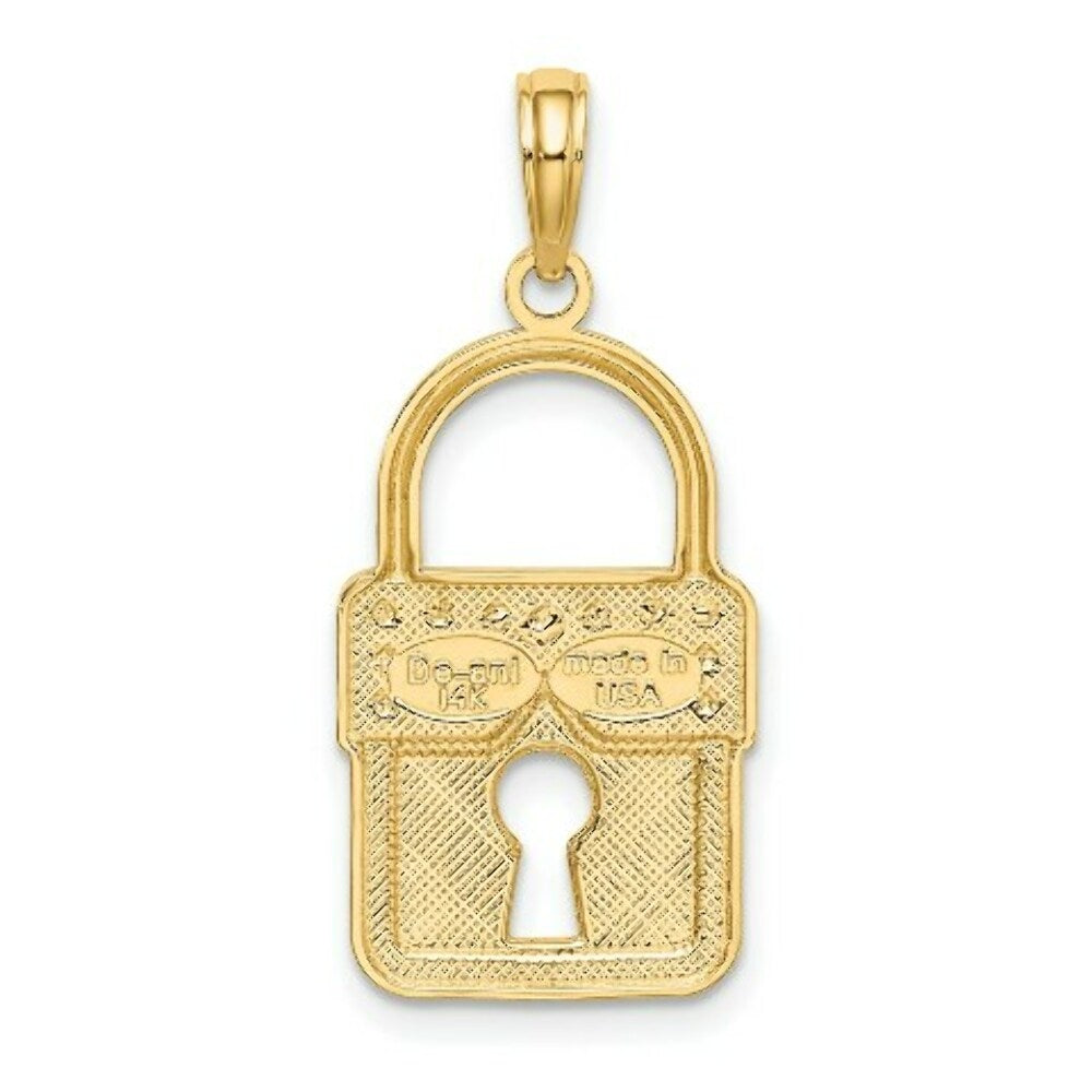 14K Yellow Gold with White Rhodium Lock Charm Pendant