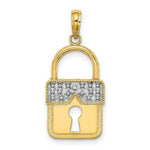 Load image into Gallery viewer, 14K Yellow Gold with White Rhodium Lock Charm Pendant
