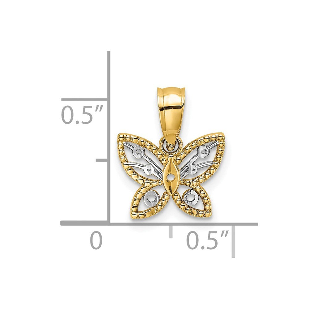 14K Yellow Gold with White Rhodium-Plated Mini Diamond-cut Butterfly Charm Pendant