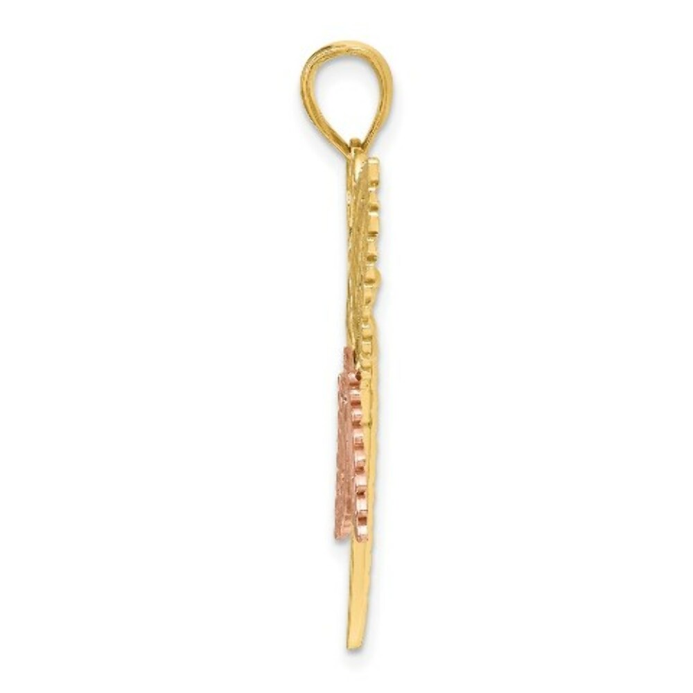 14K Tri-Color Gold Dragonfly With Beaded Diamond-cut Wings Charm Pendant