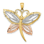 Load image into Gallery viewer, 14K Tri-Color Gold Dragonfly With Beaded Diamond-cut Wings Charm Pendant
