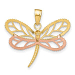 Load image into Gallery viewer, 14K Tri-Color Gold Dragonfly With Beaded Diamond-cut Wings Charm Pendant
