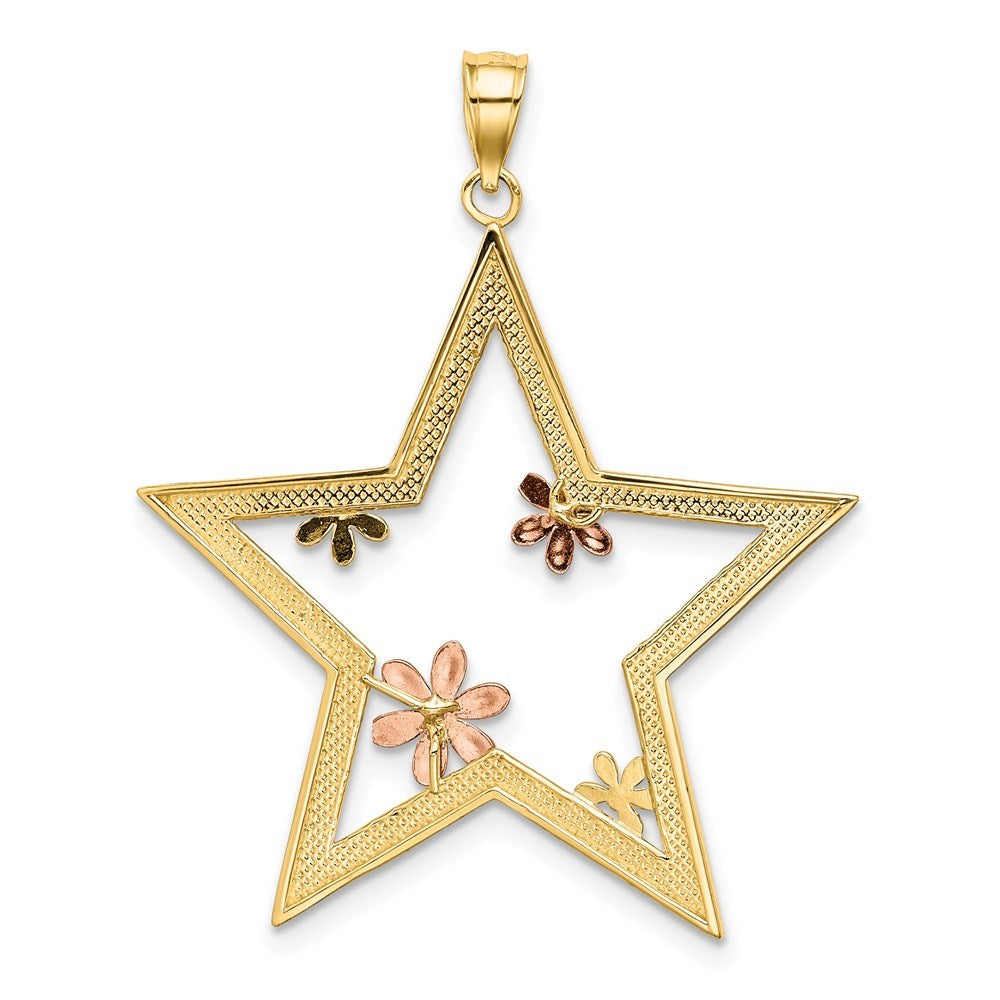14K Two-tone Yellow & Rose Gold Star With Flowers Charm Pendant