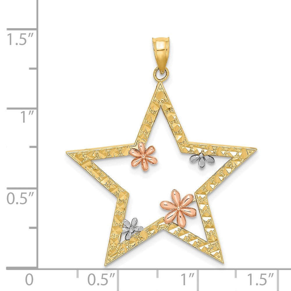 14K Two-tone Yellow & Rose Gold Star With Flowers Charm Pendant