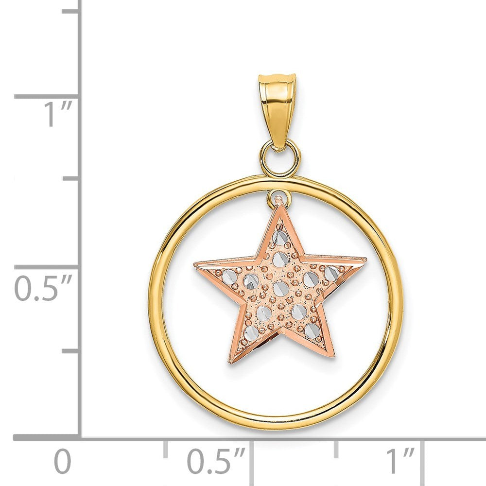 14K Two-tone Yellow & Rose Gold Star in Frame Moveable Charm Pendant