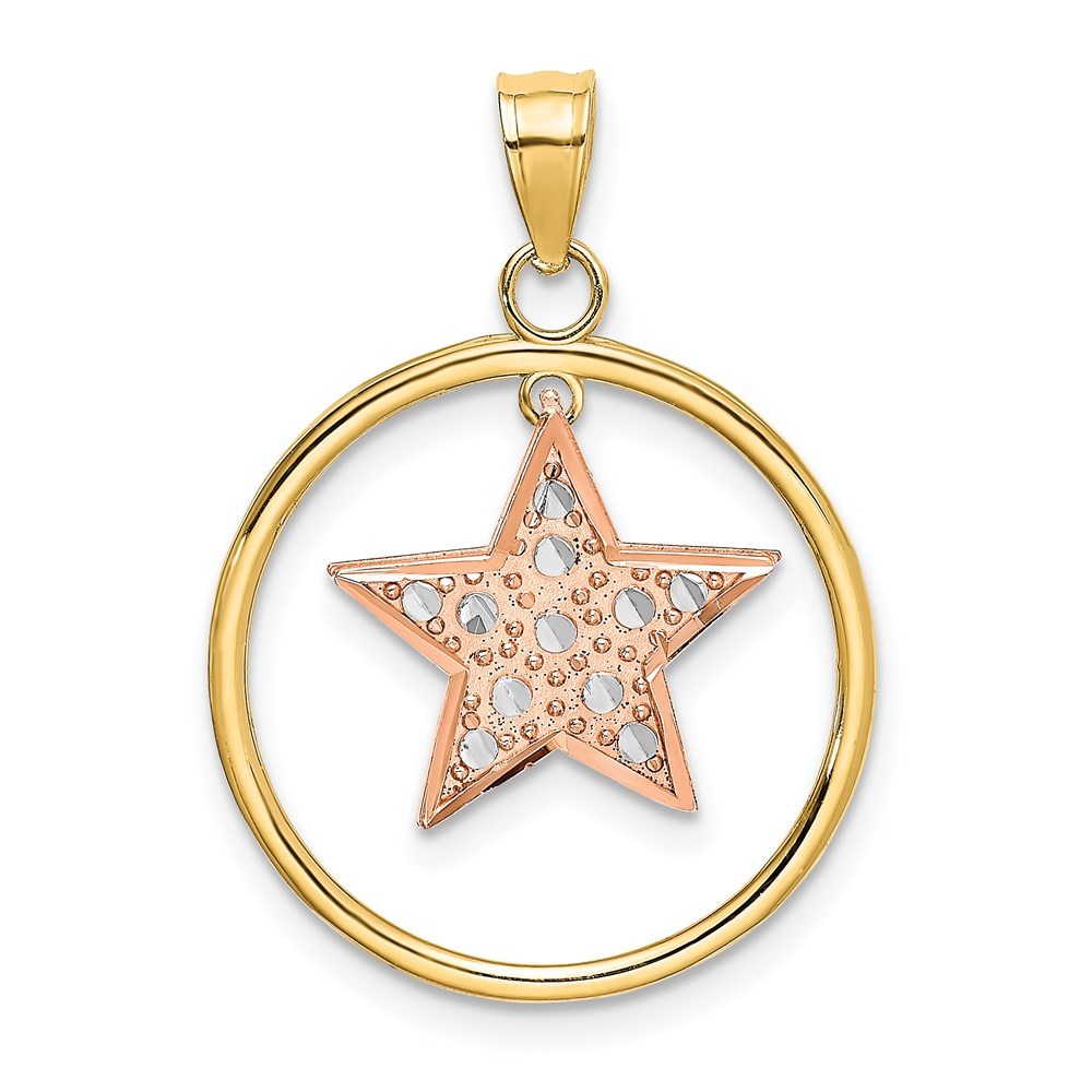 14K Two-tone Yellow & Rose Gold Star in Frame Moveable Charm Pendant