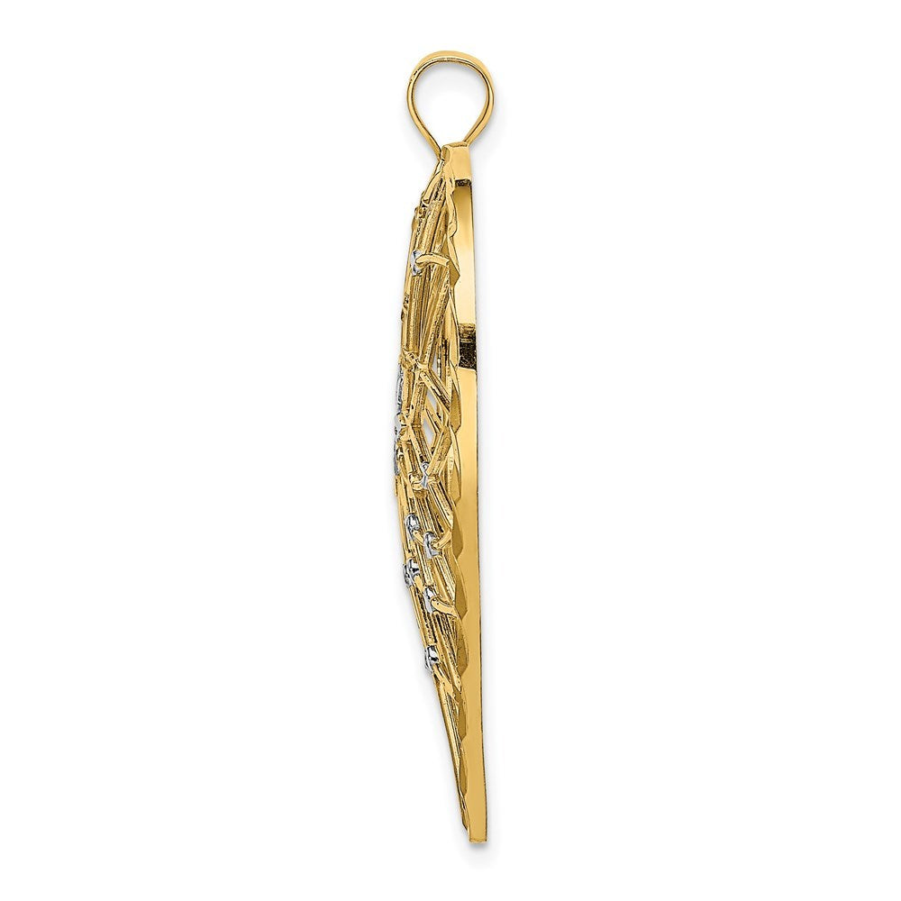 14K Yellow Gold with White Rhodium with Diamond-cut Heart Charm Pendant
