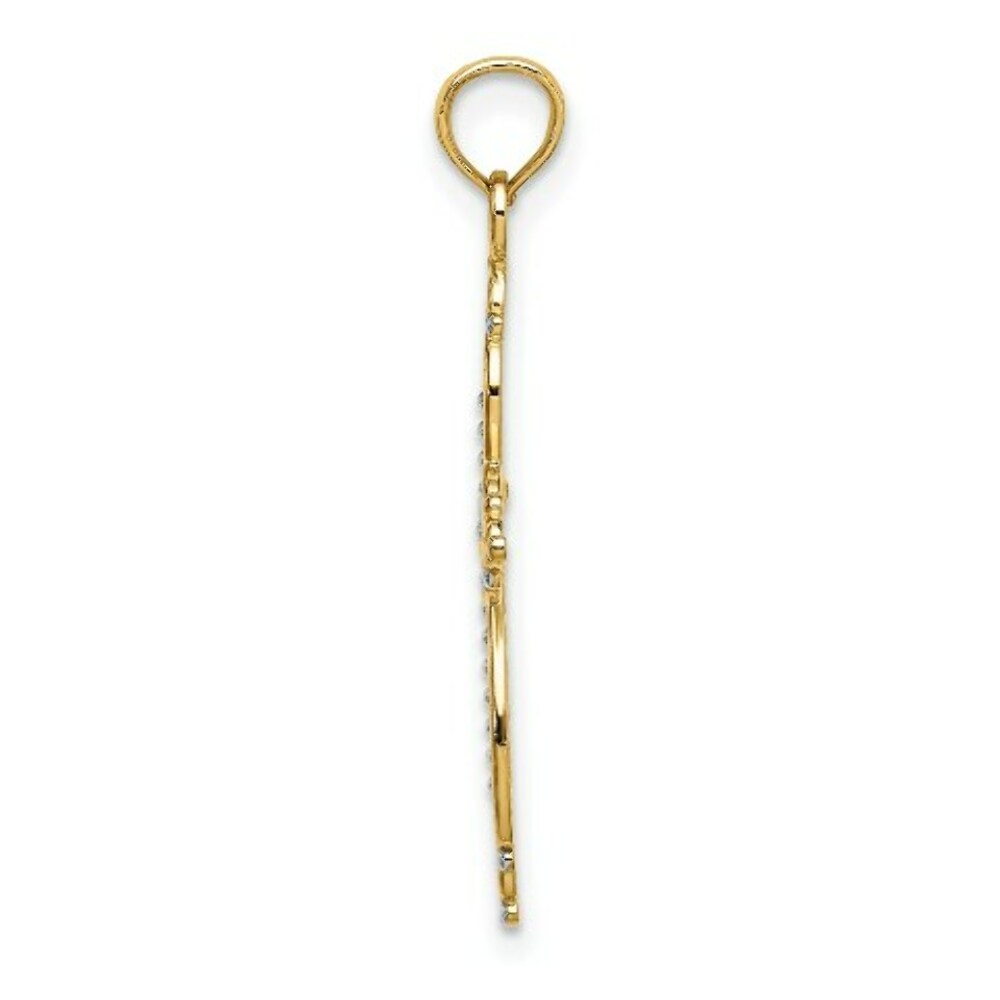 14K Yellow Gold with White Rhodium Beaded Cross Charm Pendant