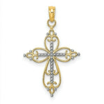 Load image into Gallery viewer, 14K Yellow Gold with White Rhodium Beaded Cross Charm Pendant
