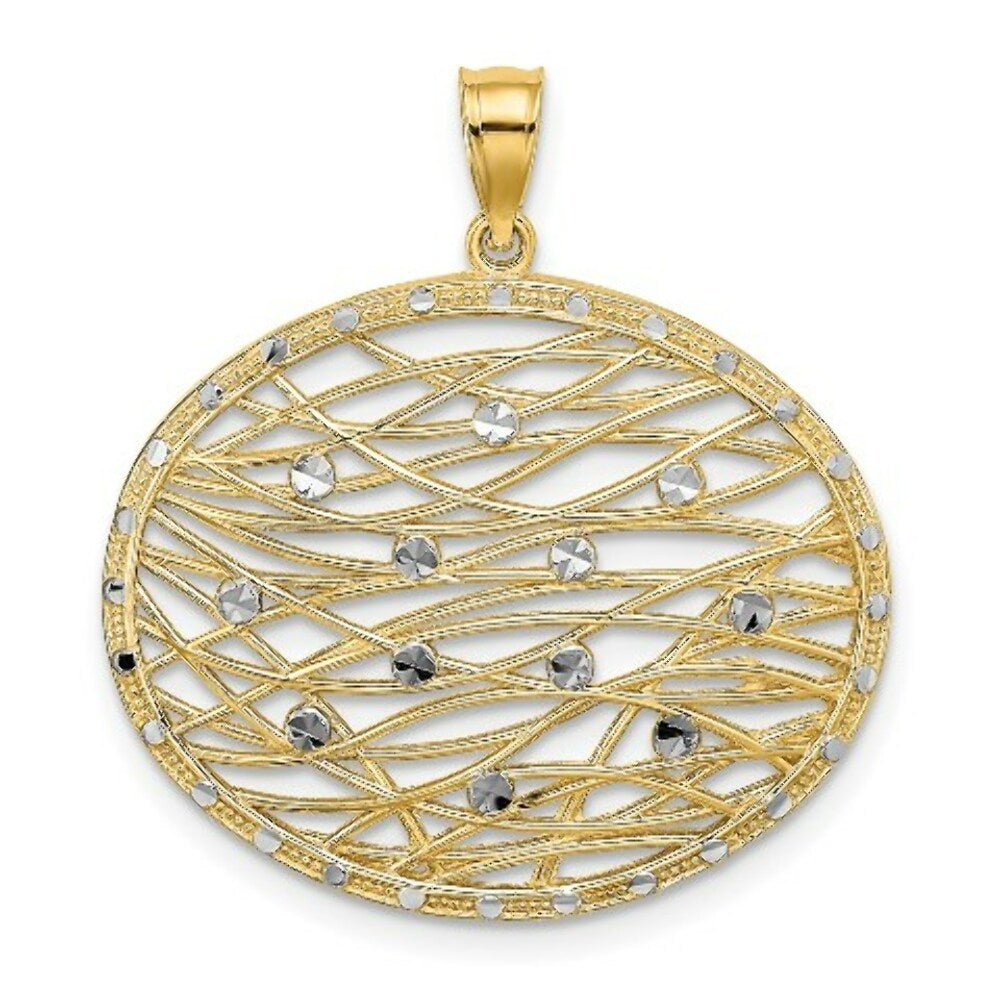14K Yellow Gold with White Rhodium Diamond-cut Oval Cut-Out Charm Pendant