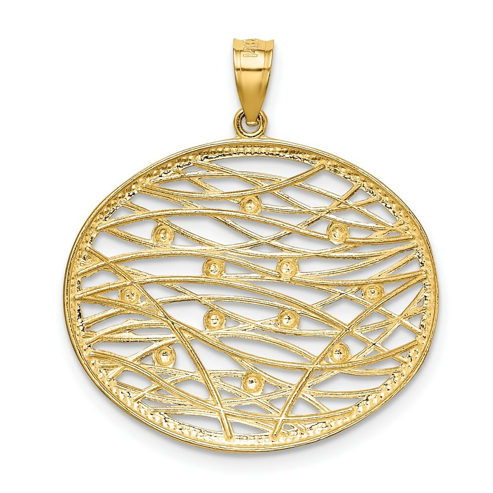 14K Yellow Gold with White Rhodium Diamond-cut Oval Cut-Out Charm Pendant