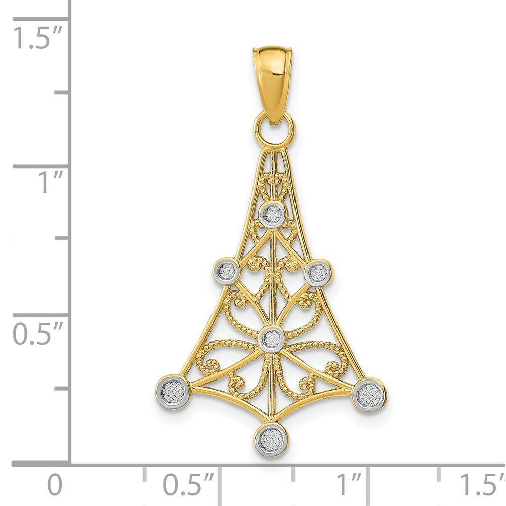 14K Yellow Gold with White Rhodium with Textured Chandellier Charm Pendant