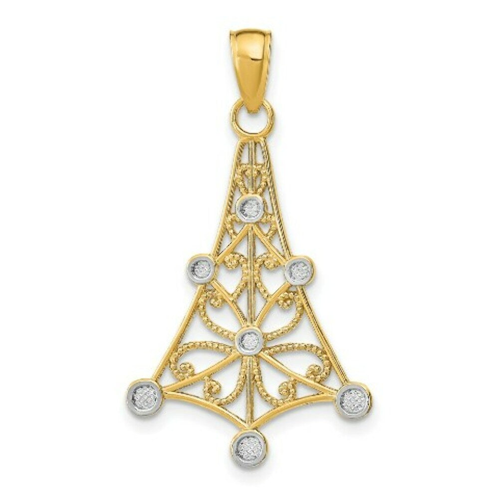 14K Yellow Gold with White Rhodium with Textured Chandellier Charm Pendant