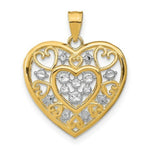 Load image into Gallery viewer, 14K Yellow Gold with White Rhodium Cut-Out Filigree Heart Charm Pendant
