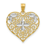 Load image into Gallery viewer, 14K Yellow Gold with White Rhodium Cut-Out Filigree Flower with Heart Charm Pendant
